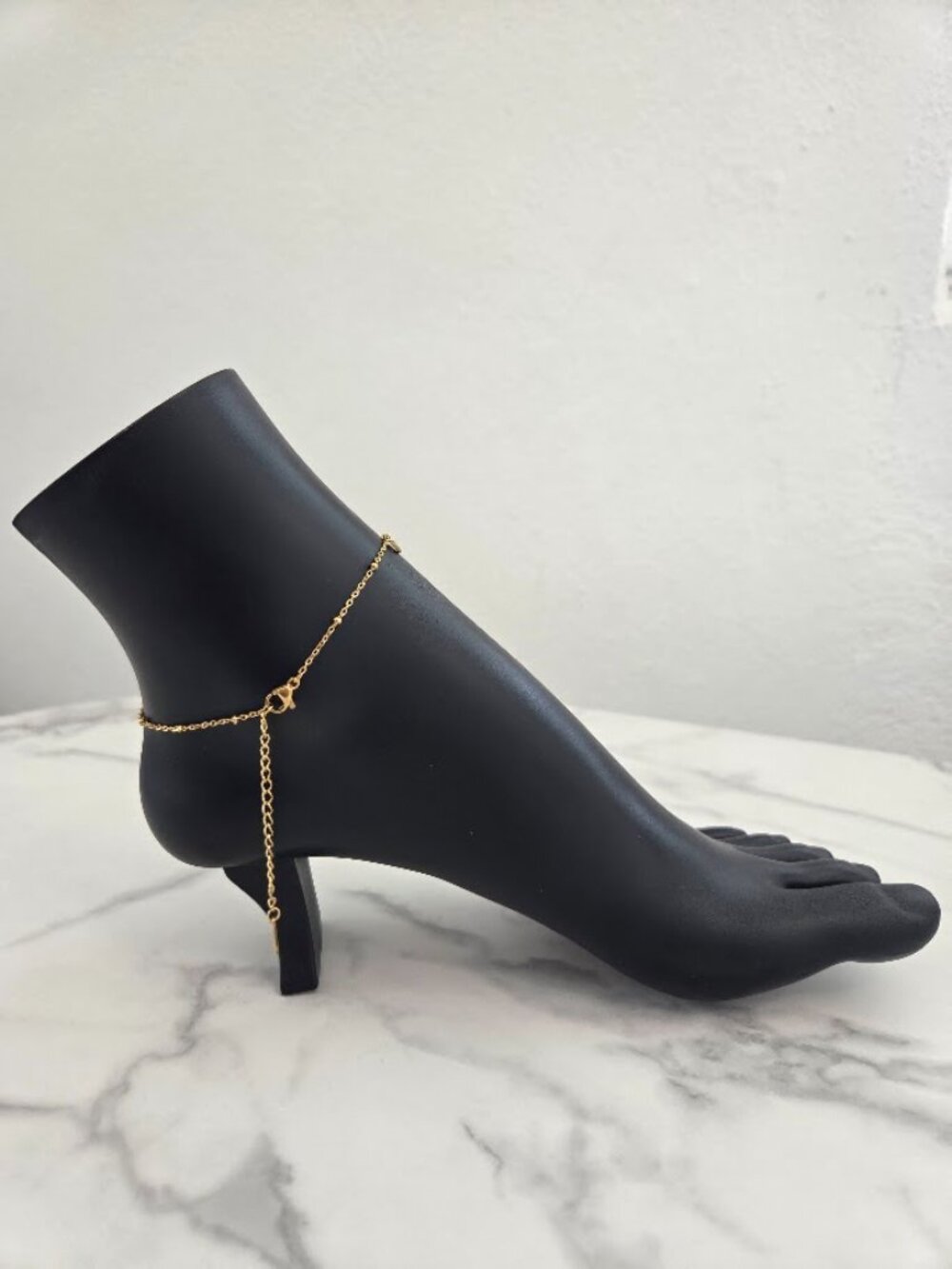 Gold Chain Anklet with Crown and Rhinestone Charms Delicate Beach Jewelry - Picture 8 of 13